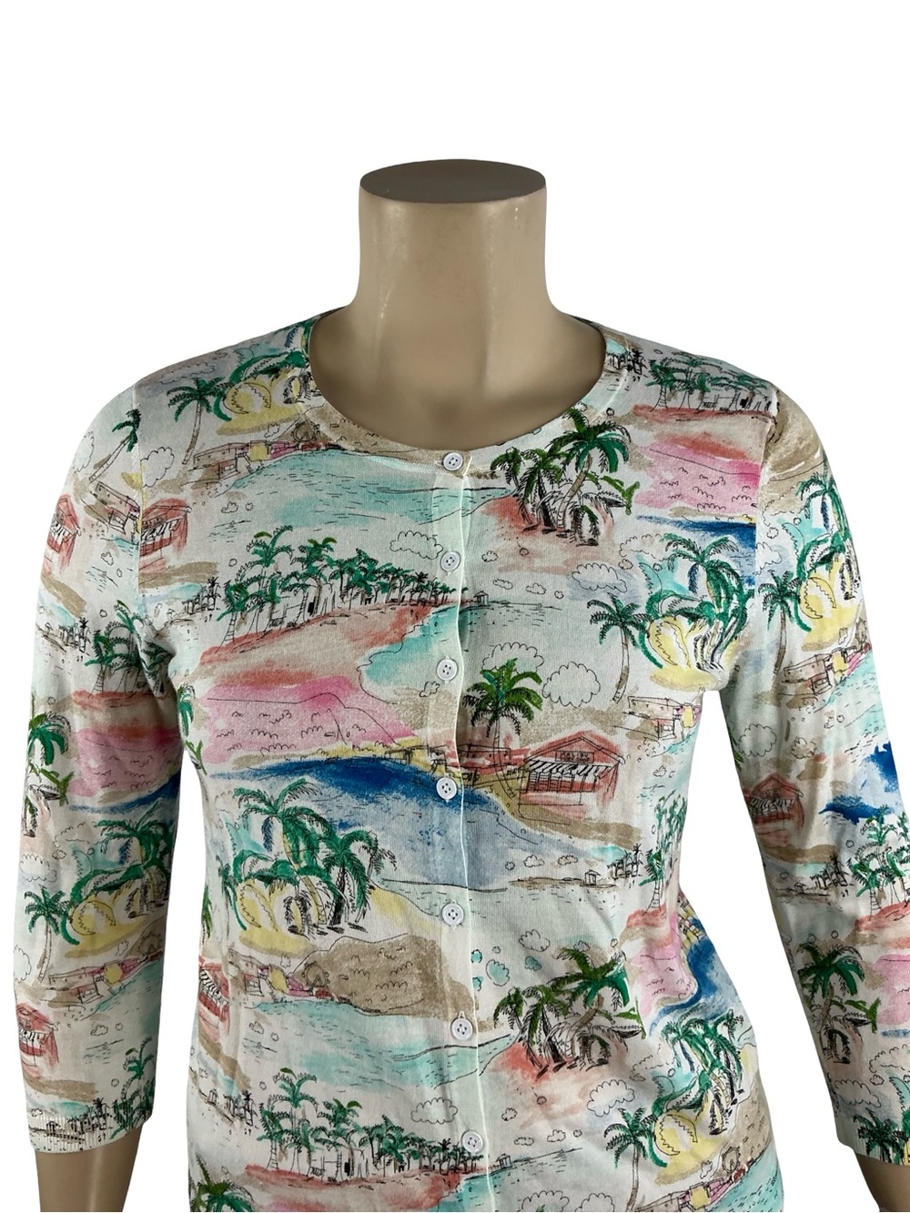 Talbots Tropical Beach Island Cardigan Resort Vacation Size L Cotton Blend - Picture 2 of 7